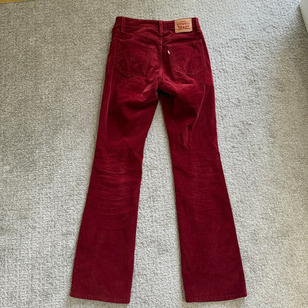 Levis 725 High Rise Bootcut Corduroy Pants Burgundy Red W26 L32 Retro Flare Boho - Picture 9 of 10